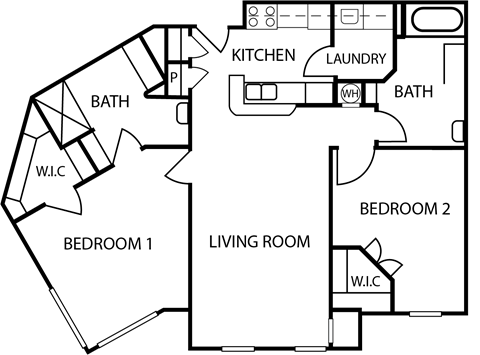 a floor plan of a house with bedrooms and a living room